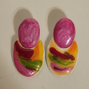 Vintage Enameled Multicolor Dangle Drop Unbranded Earrings